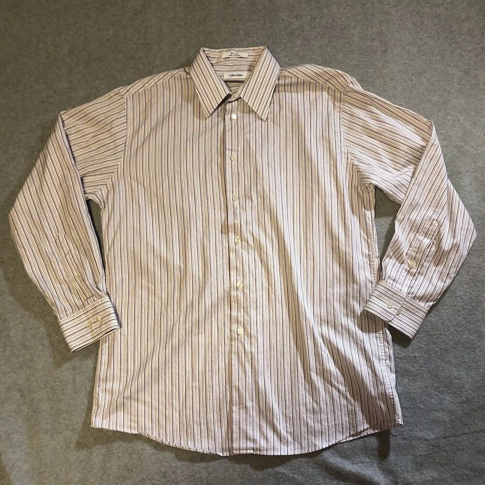 Calvin Klein Slim Fit 100% Cotton Striped Button Down Dress Shirt Size 16 32/33